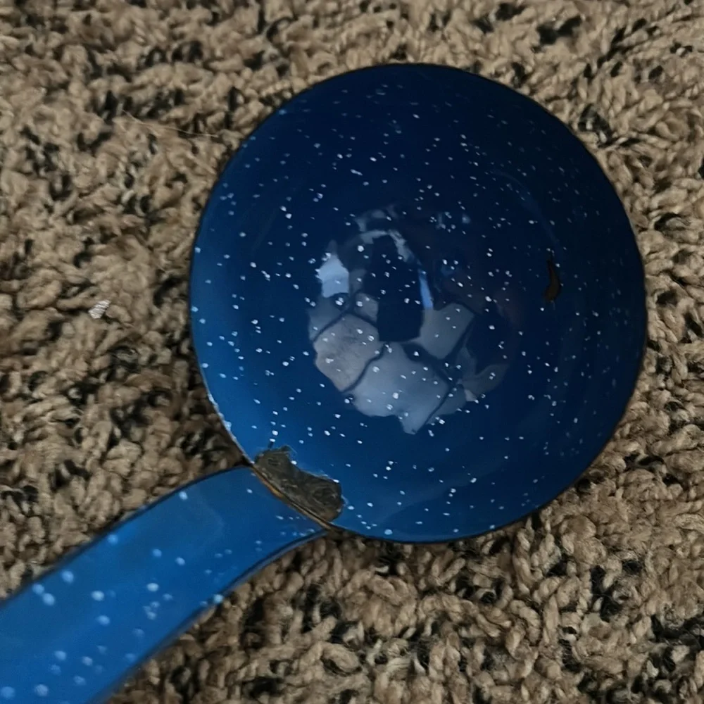 50%offw❤️ Blue/White Speckled Enamelware Metal Ladle and spoon flaw HG004